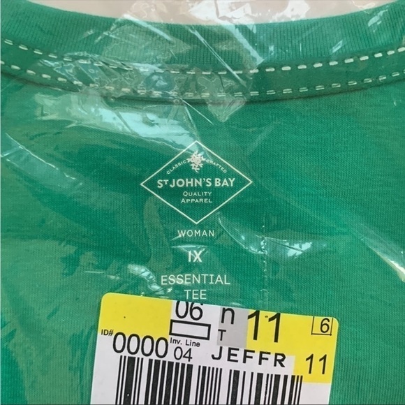 St Johns Bay Green 3/4 Sleeve V Neck Tee‎ Shirt NWT Size 1X - Picture 2 of 2
